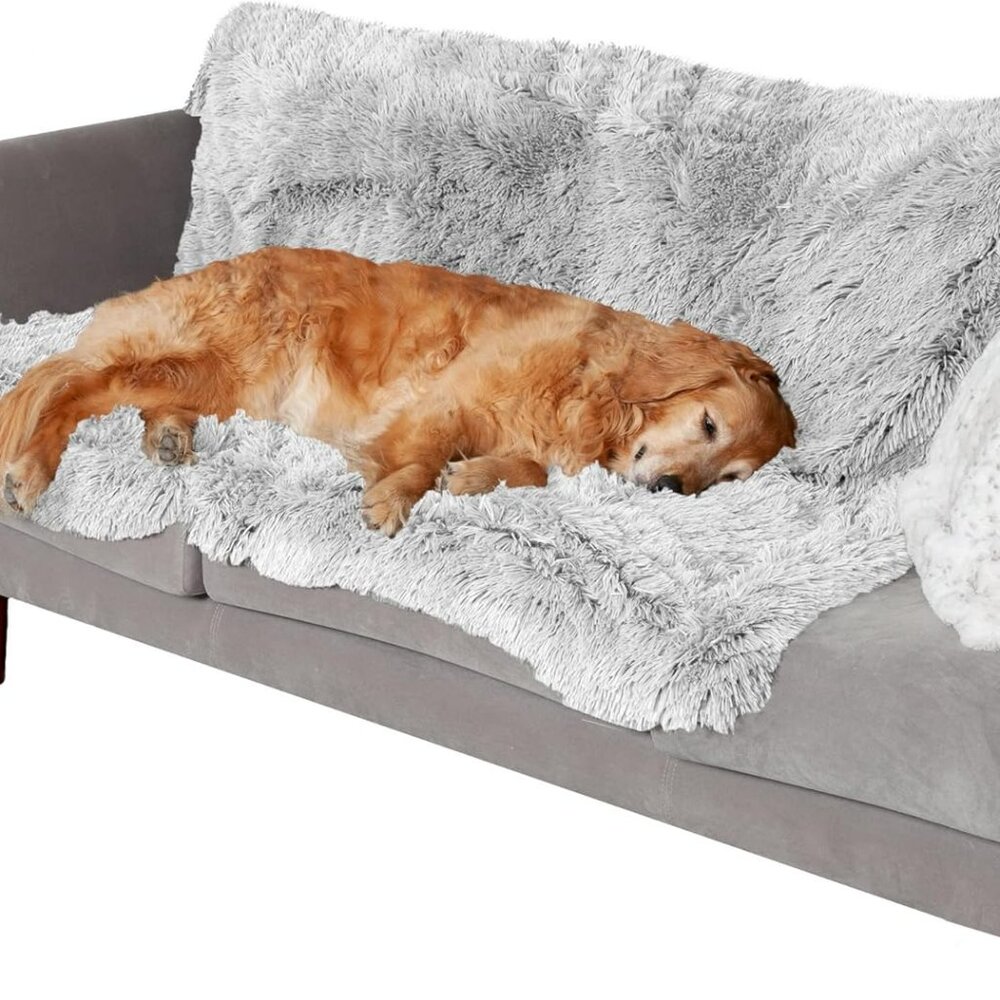 Waterproof Throw Blanket for Dogs & Indoor Cats, Washable - Shaggy Plush Calming